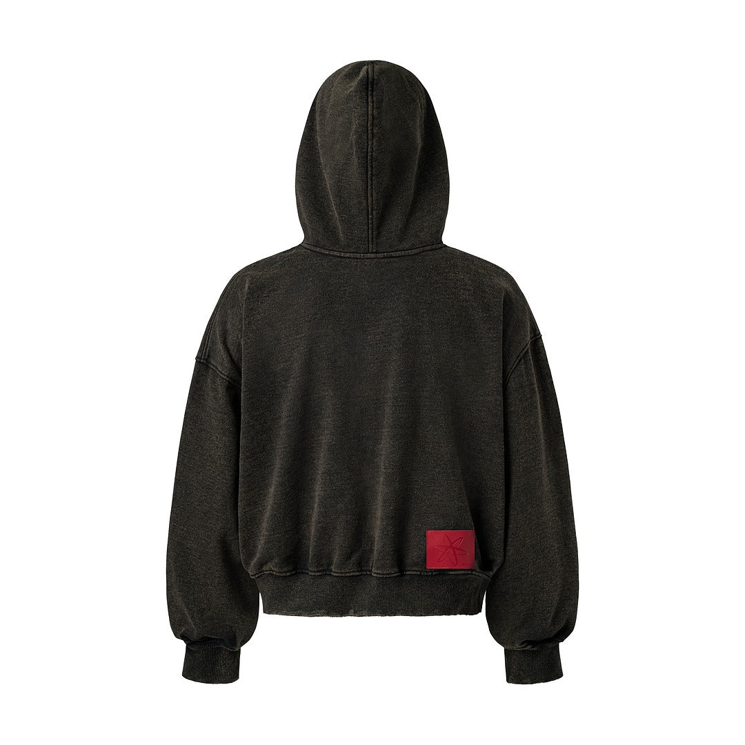 Distressed Zip Up - Washed Midnight Black